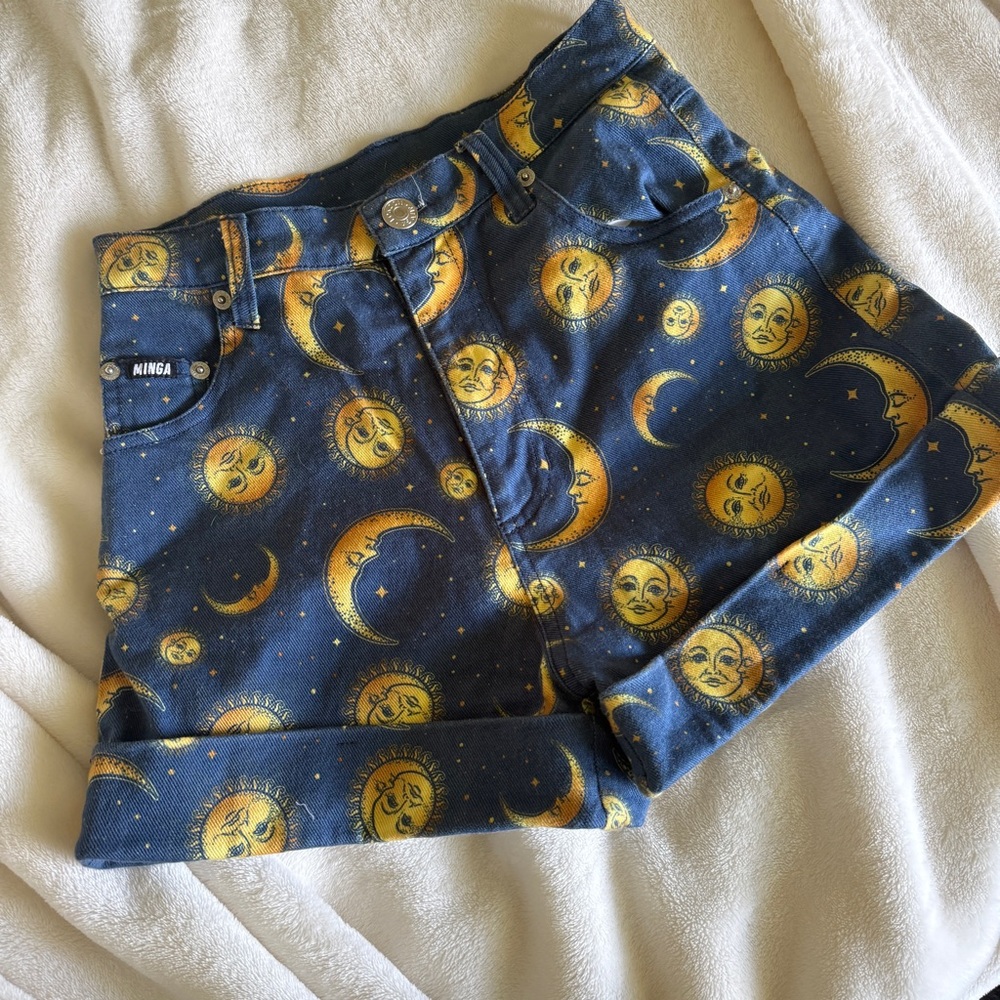 MINGA London Sun and Moon Celestial high waisted shorts